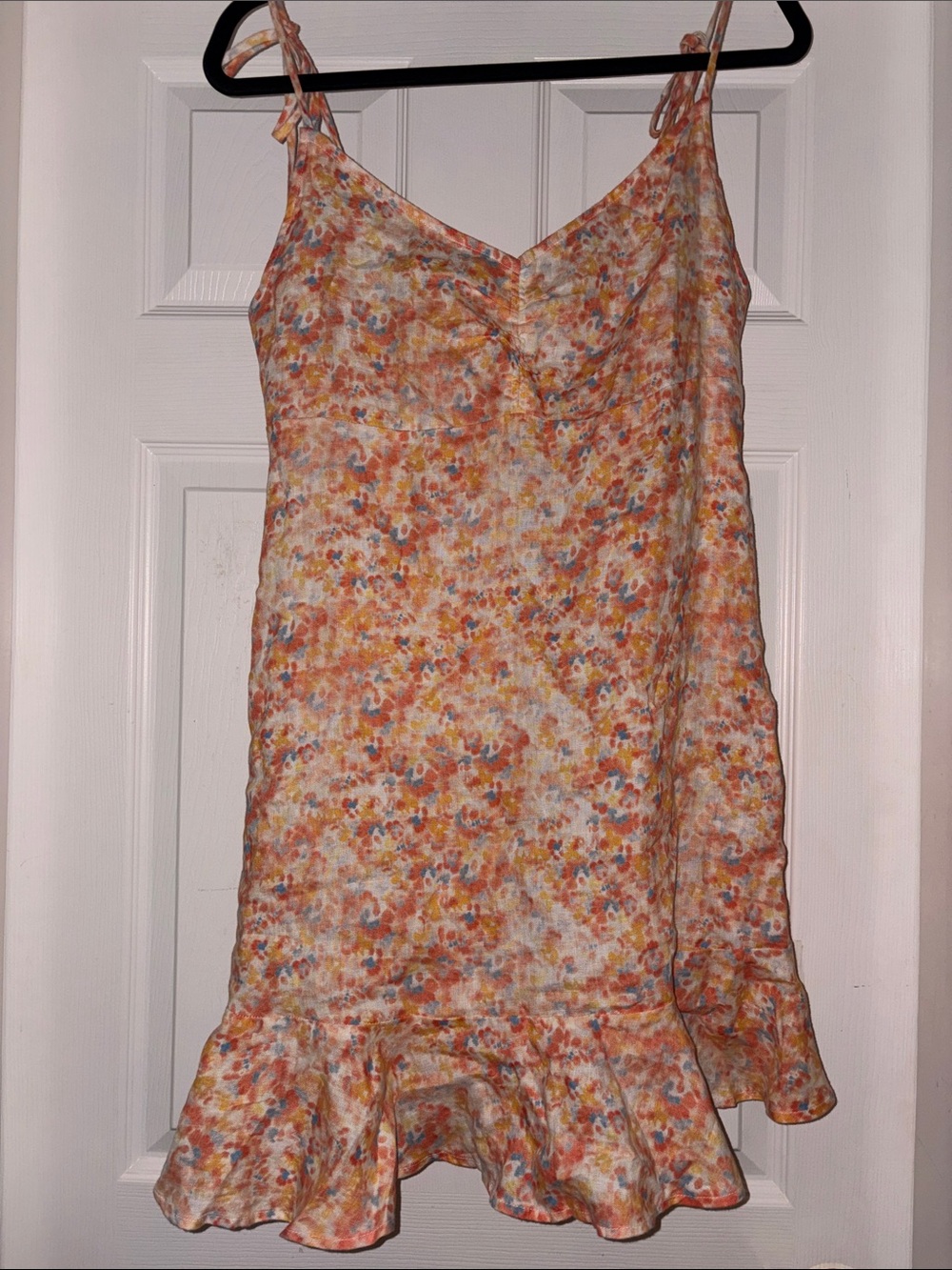 cloth & stone Orange Multi Floral Ruffle Mini Dress